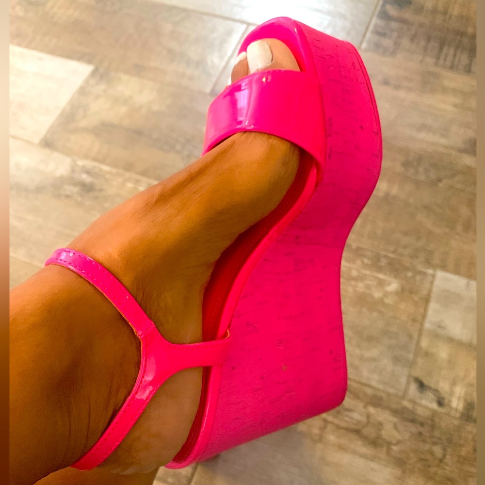 Hot pink madden Girl Cork Wedges size 7